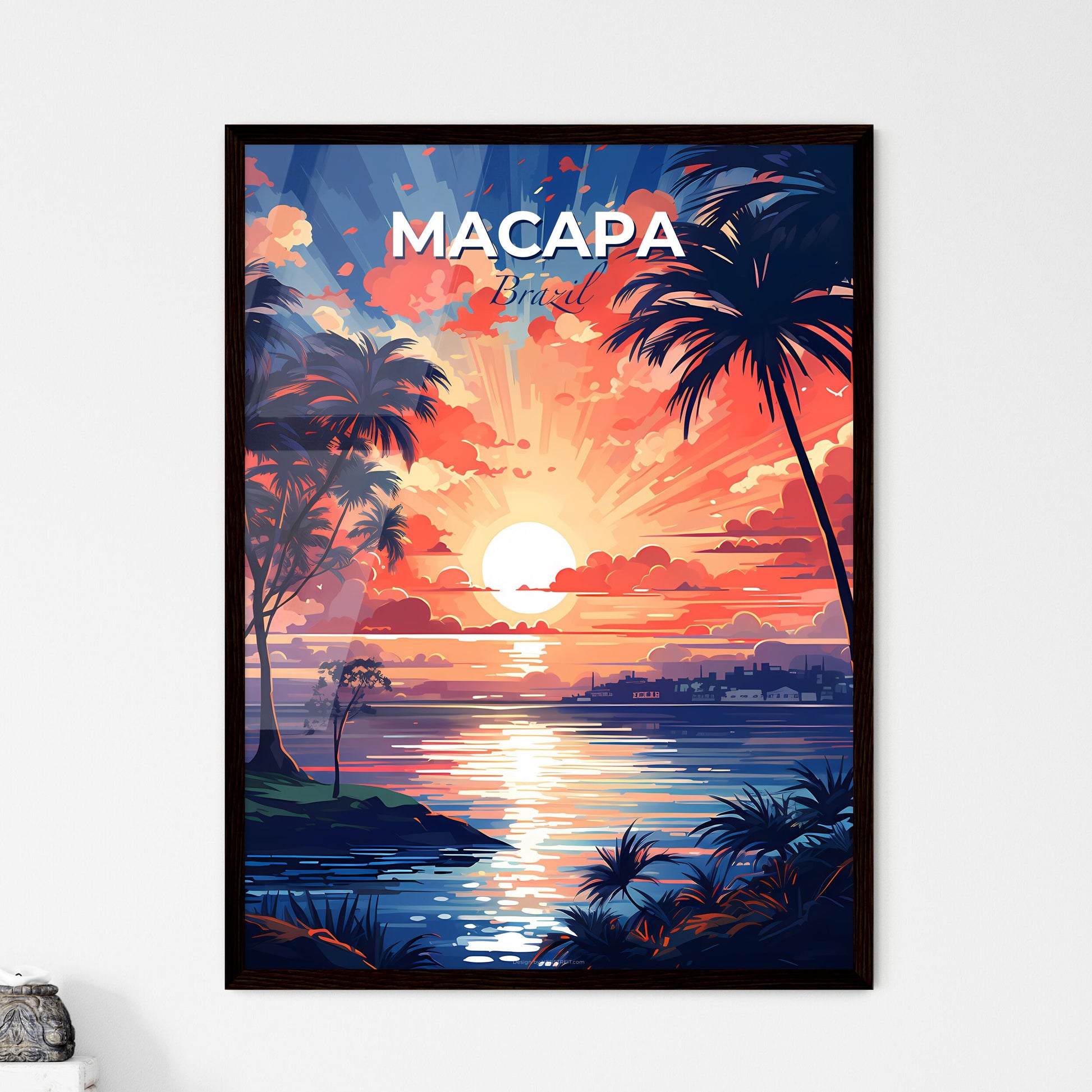 Macapa Brazil Skyline Painting Sunset Artwork Art Canvas Cityscape River Colorful Landscape Default Title