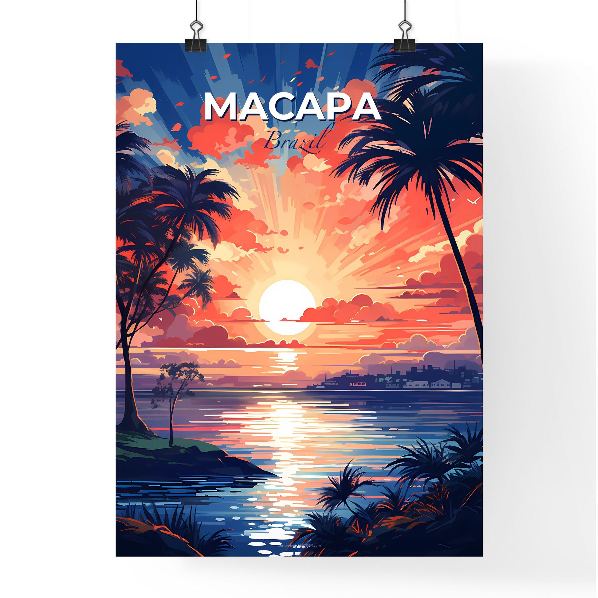 Macapa Brazil Skyline Painting Sunset Artwork Art Canvas Cityscape River Colorful Landscape Default Title