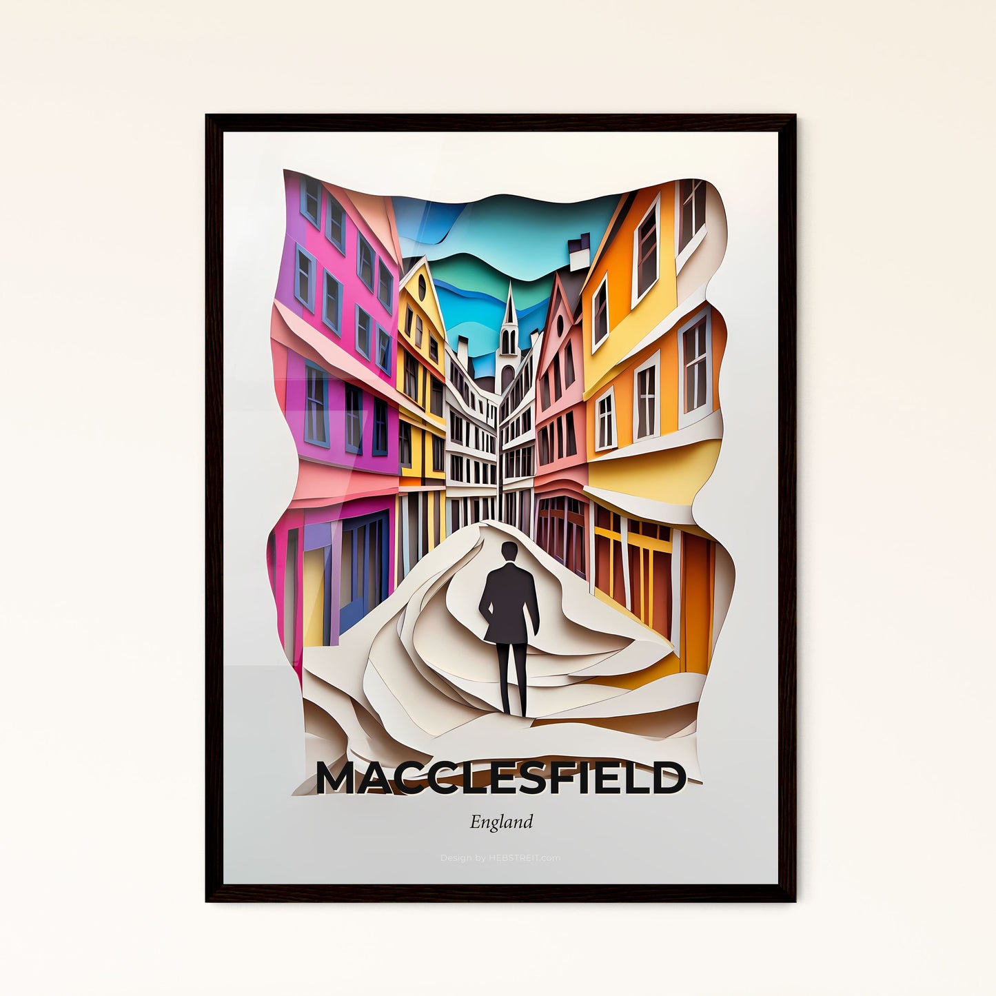 Vivid Macclesfield, England - a man standing in a street with a paper cut out of it