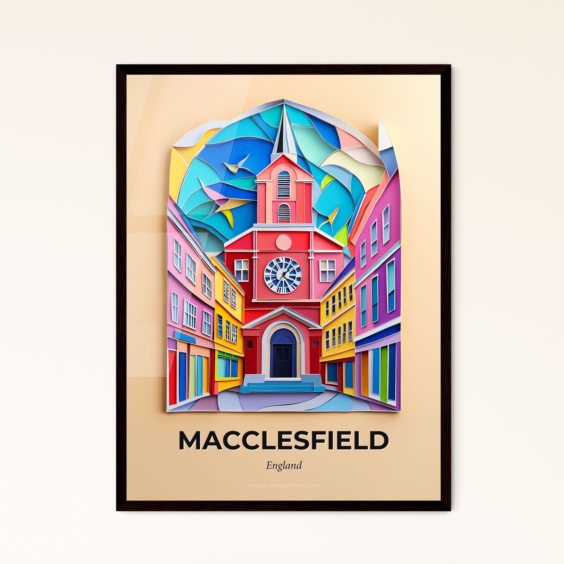 Vivid Macclesfield, England - a colorful picture of a church with a clock on it