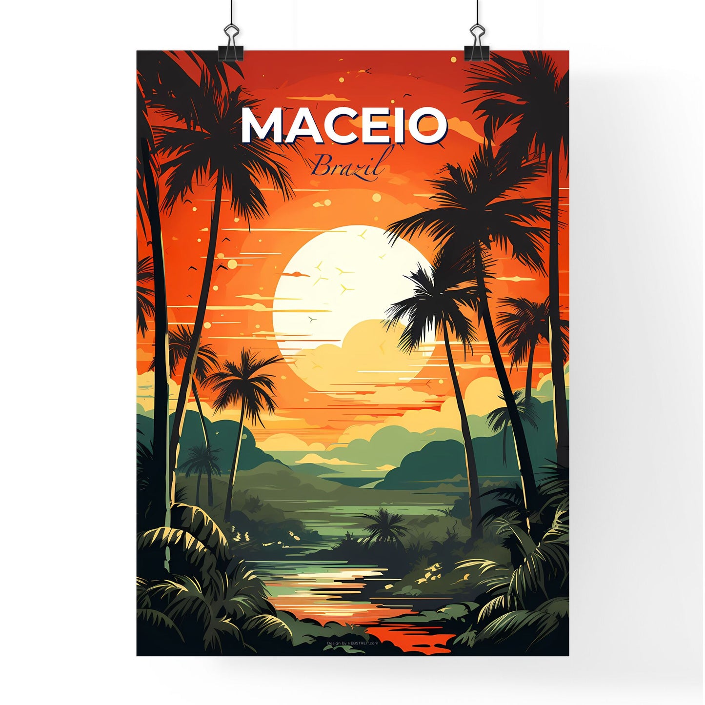 Maceio Brazil Skyline Canvas Art Print Painting Abstract Vivid Colorful Sunset River Palm Trees Default Title