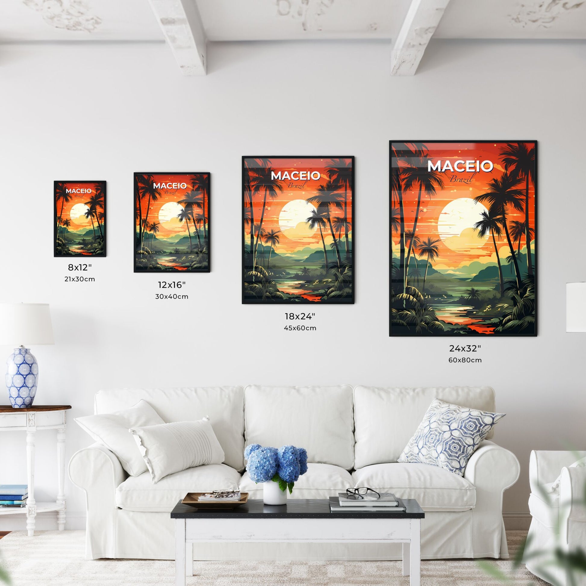 Maceio Brazil Skyline Canvas Art Print Painting Abstract Vivid Colorful Sunset River Palm Trees Default Title