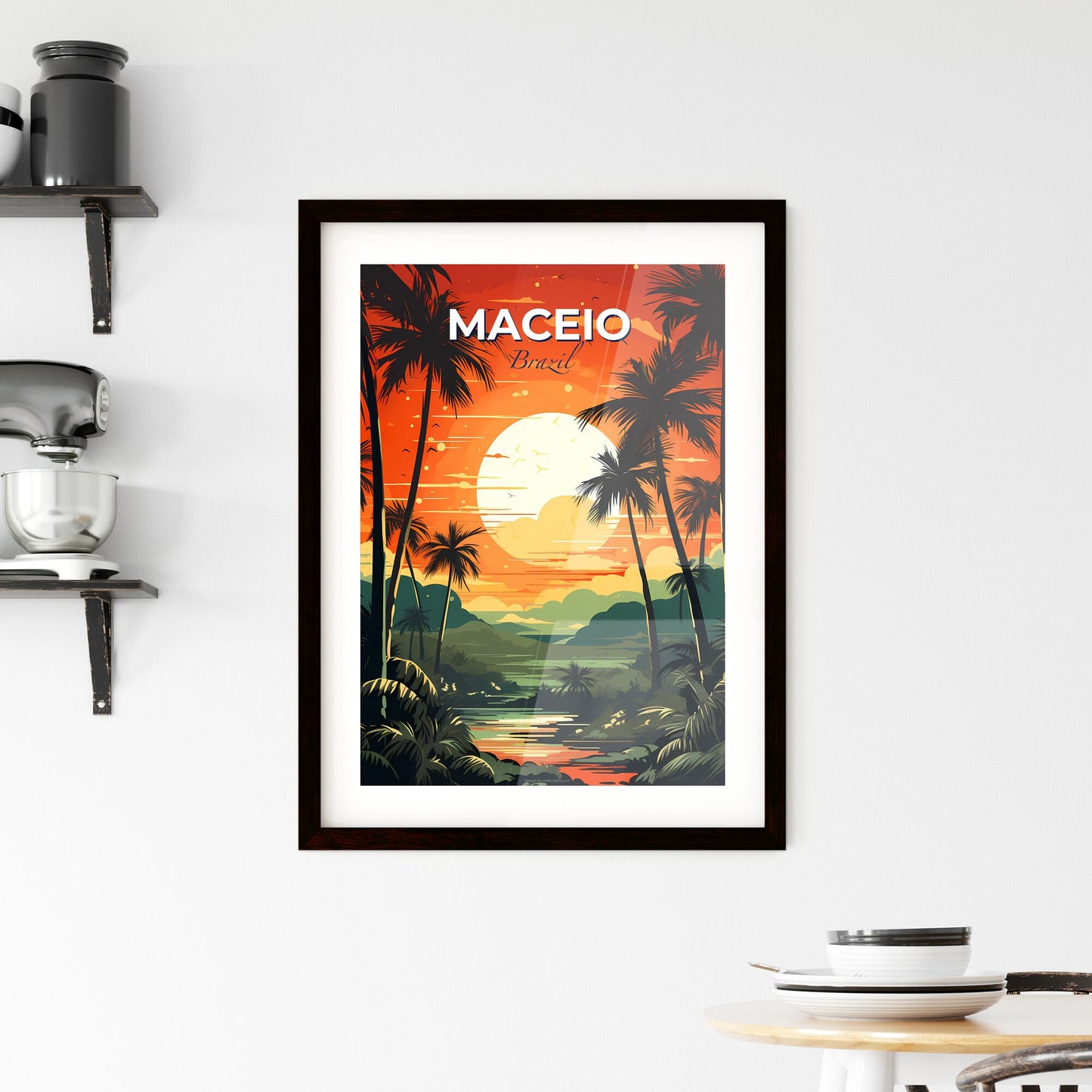 Maceio Brazil Skyline Canvas Art Print Painting Abstract Vivid Colorful Sunset River Palm Trees Default Title