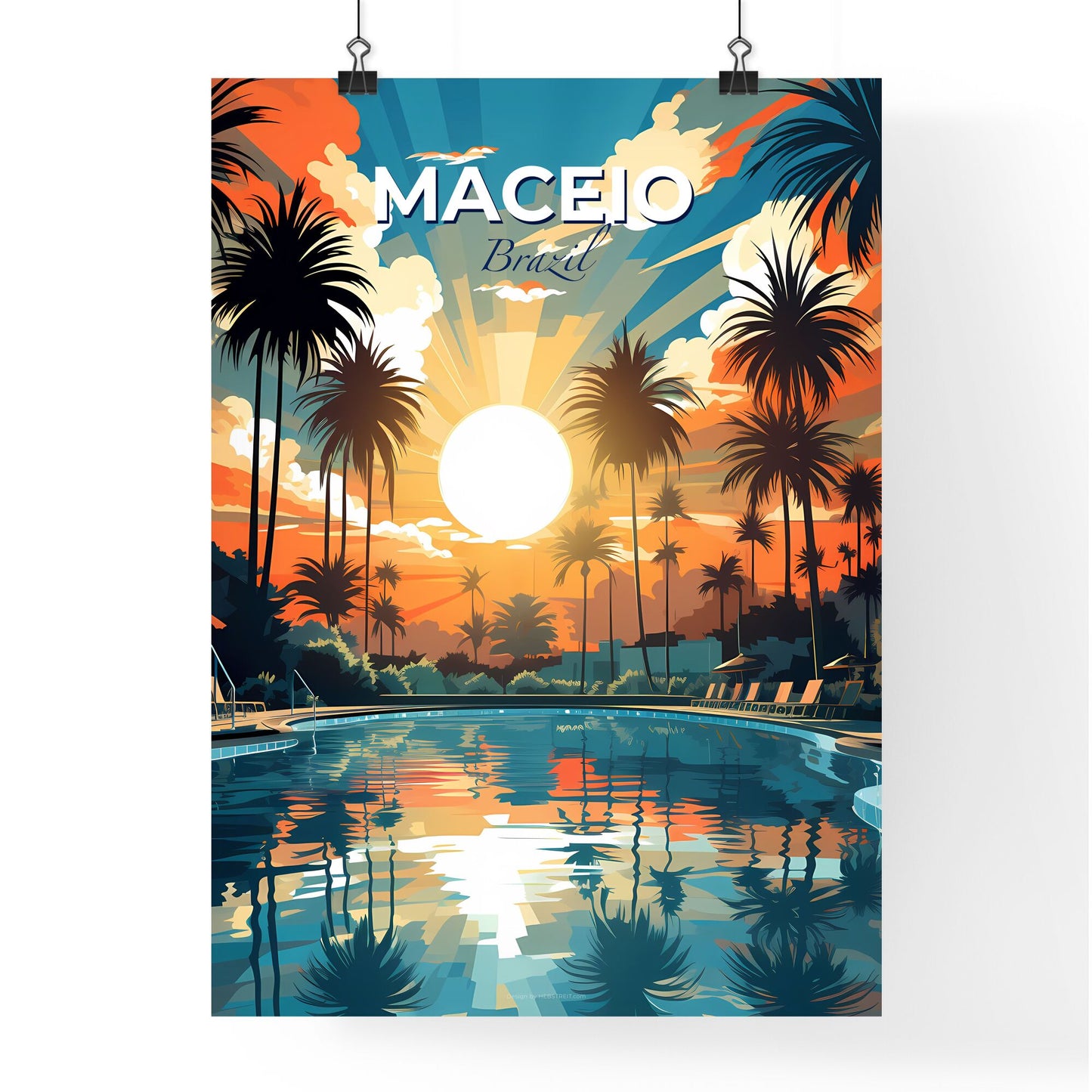 Maceio Brazil Skyline Vibrant Poolside Palm Tree Paradise Painting Default Title