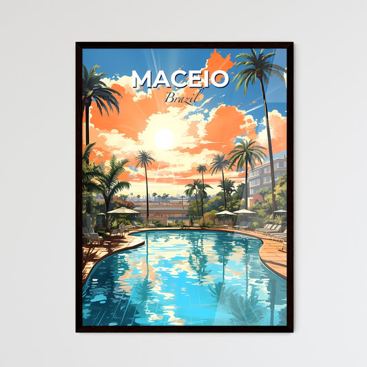 Vibrant Painting of Maceió, Brazil Skyline at Sunset - Pool with Palm Trees and Sun Default Title