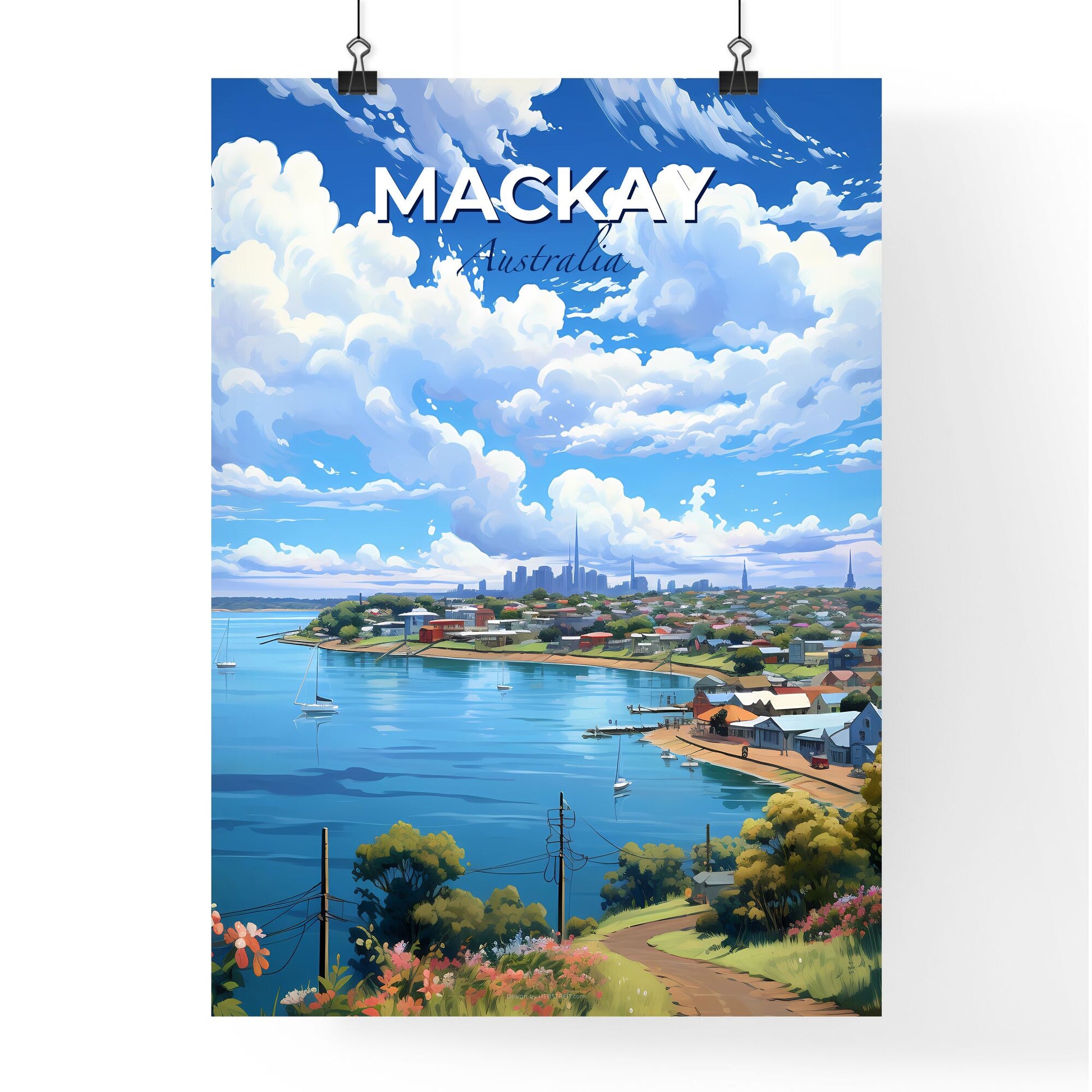 Mackay Australia Colorful City Skyline Canvas Painting Art by the Waterfront Default Title
