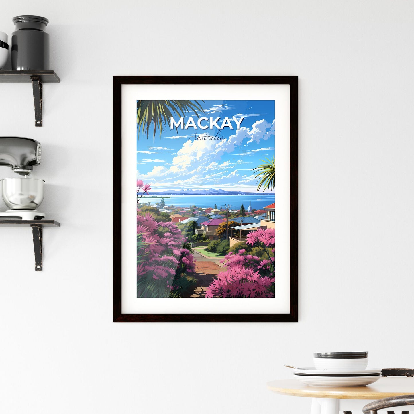 Vibrant Skyline of Mackay Australia Painted in Pink with Water Feature Default Title