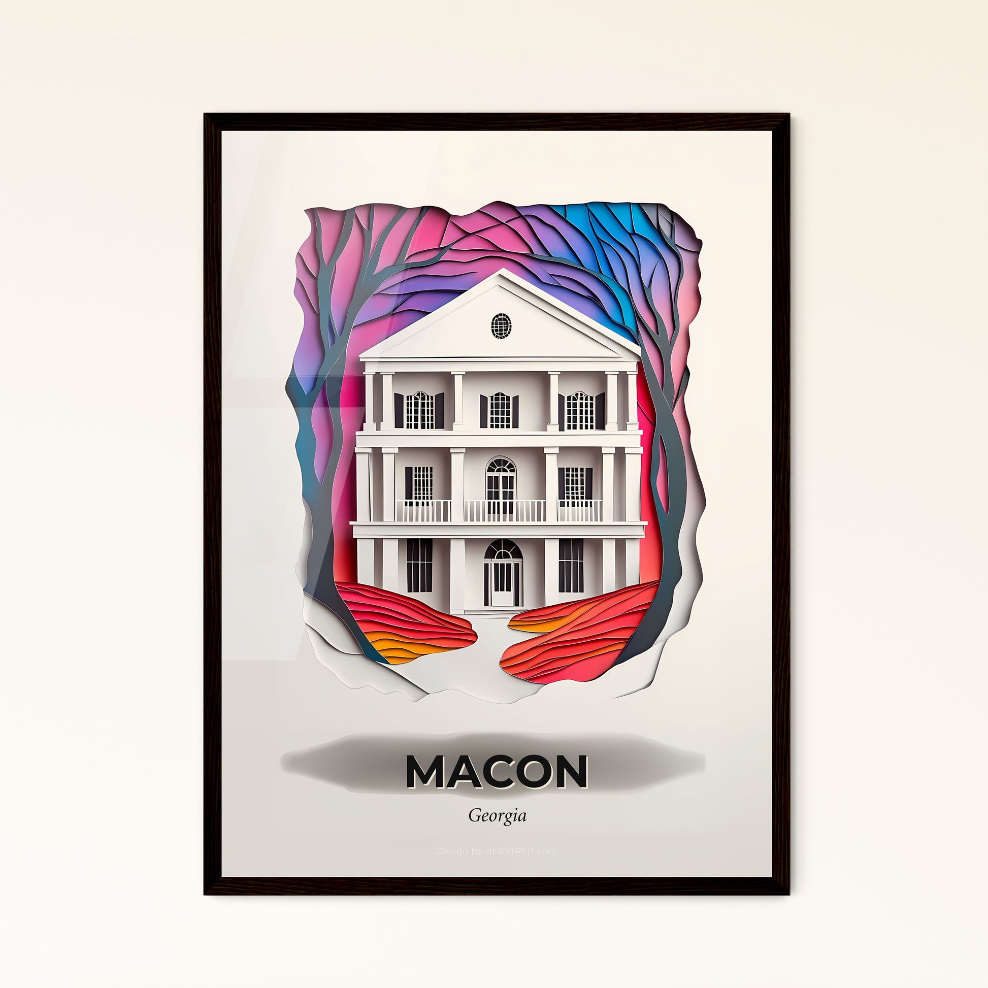 Vivid Macon, Georgia - a paper cut of a house with a rainbow background