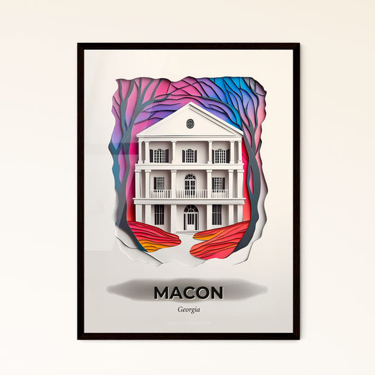 Vivid Macon, Georgia - a paper cut of a house with a rainbow background