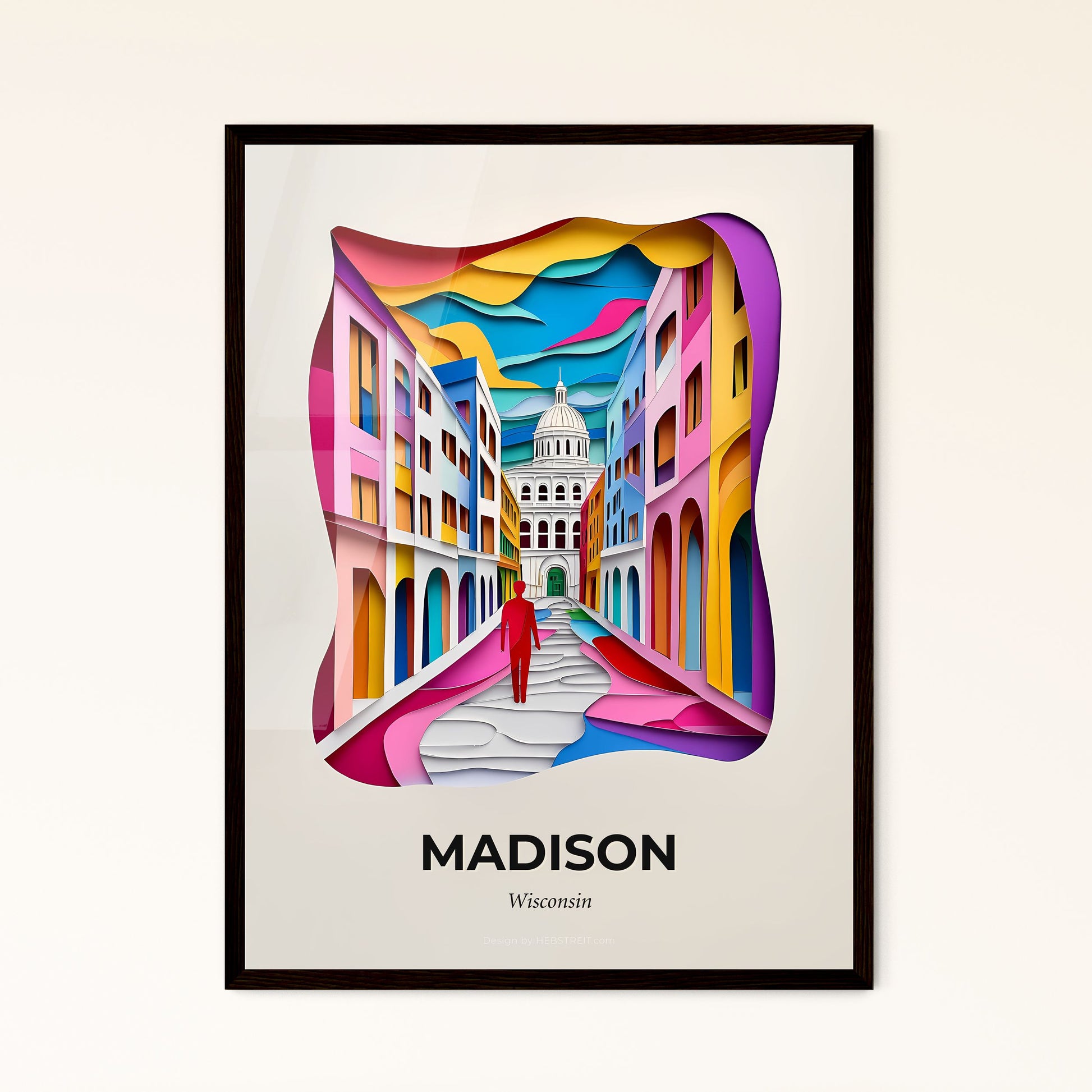 Vivid Madison, Wisconsin - a person walking down a street in a colorful city