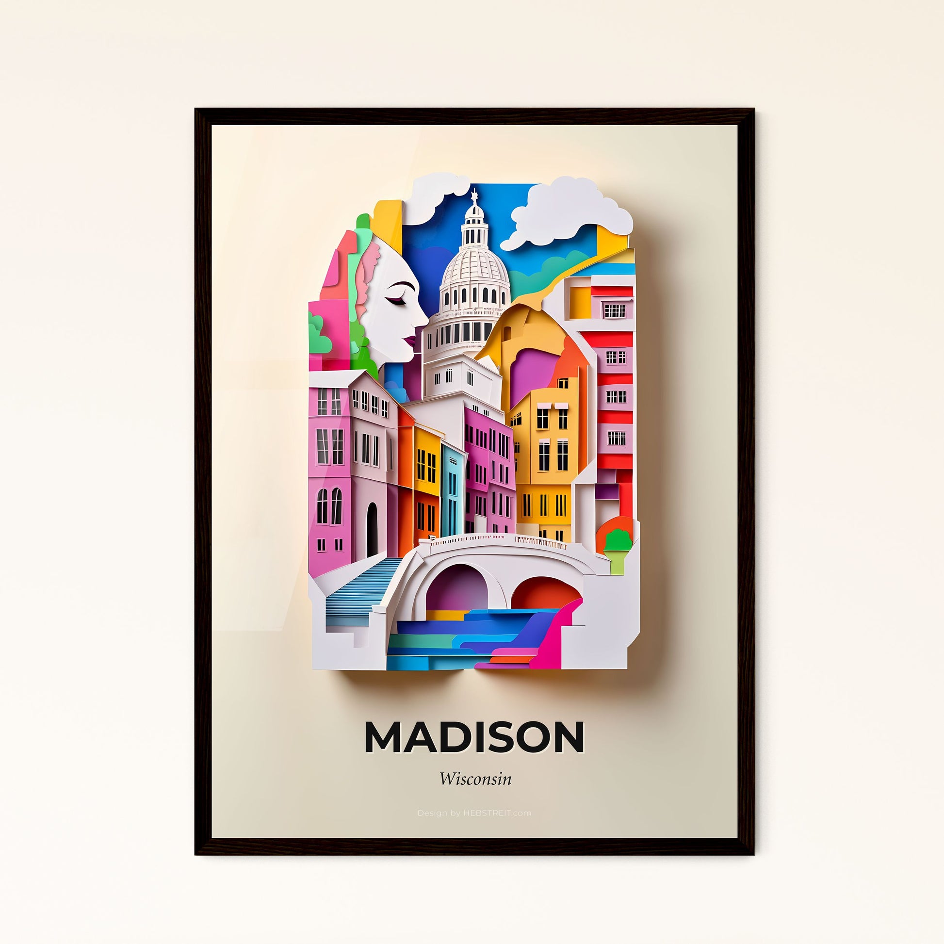 Vivid Madison, Wisconsin - a paper cut of a city with a bridge