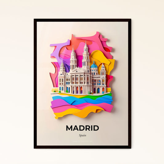 Vivid Madrid, Spain - a paper cut of a building with a rainbow background