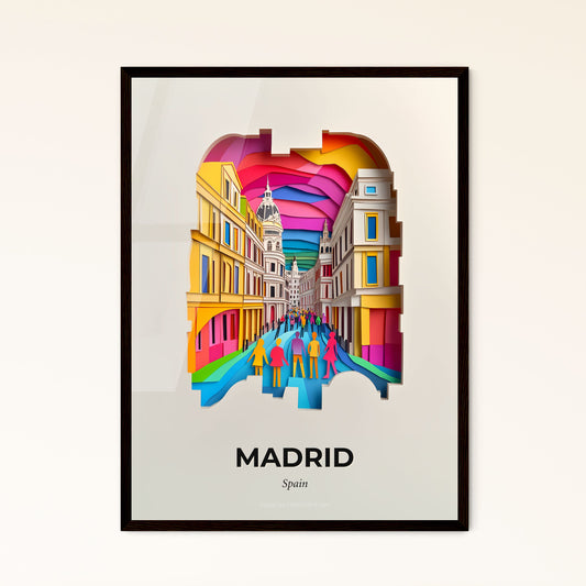 Vivid Madrid, Spain - a colorful city street with people walking on it