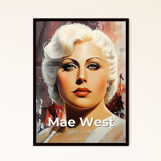 Portrait of Mae West, 1893 - 1980. Impressionistic painting of a woman with blonde hair.