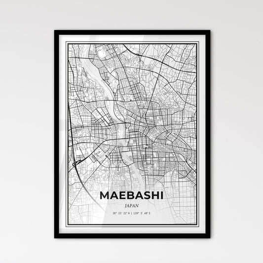 Maebashi Japan - Scandinavian Style City Map for Modern Home Decor