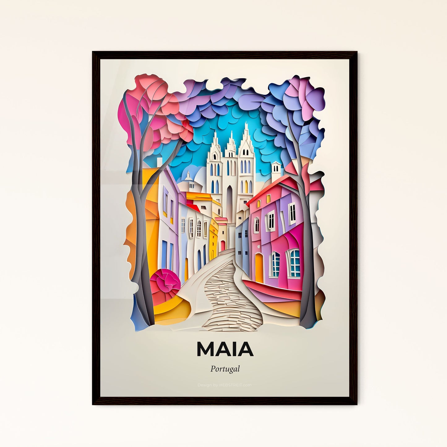 Vivid Maia, Portugal - a paper cut of a city with a church