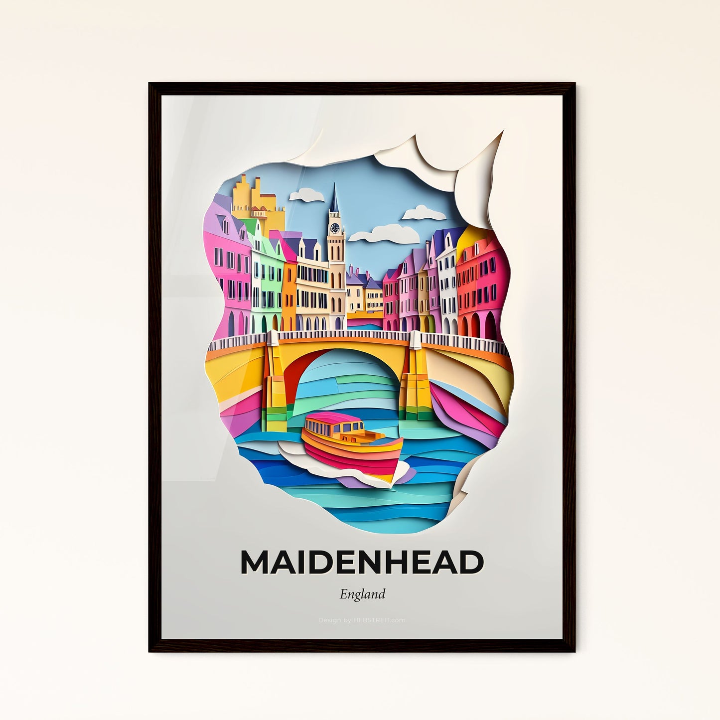 Vivid Maidenhead, England - a paper cut of a boat on a river