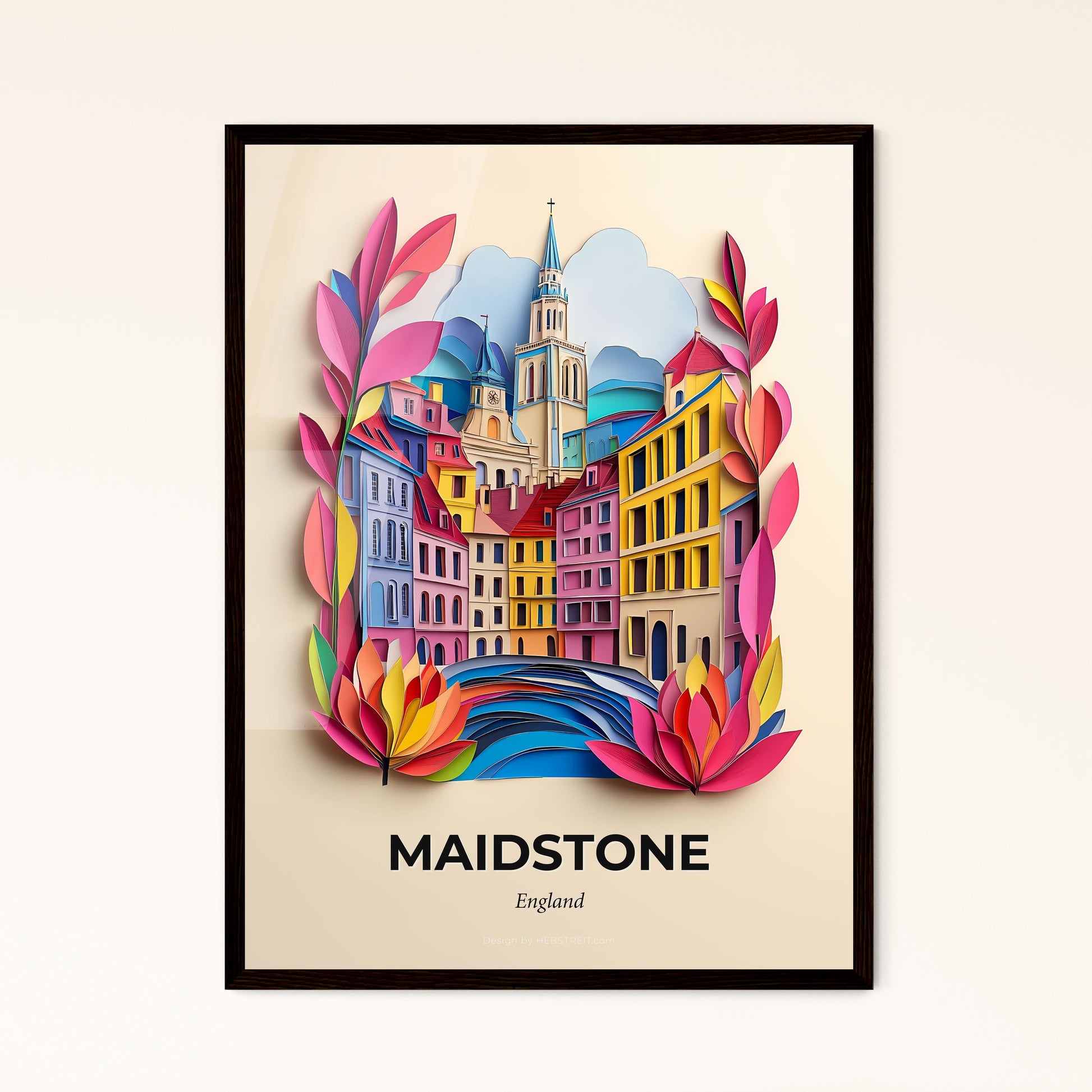 Vivid Maidstone, England - a paper cut of a city with a bridge