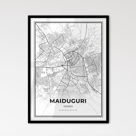 Maiduguri Nigeria - Scandinavian Style City Map for Modern Home Decor