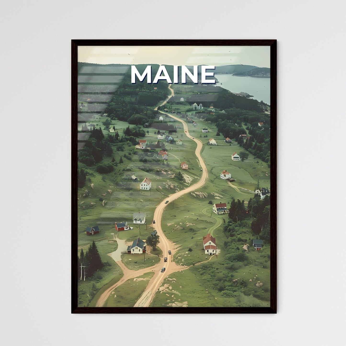 Road Trip USA, Maine Village, Vivid Painting, Artistic Landscape, Vibrant Colors