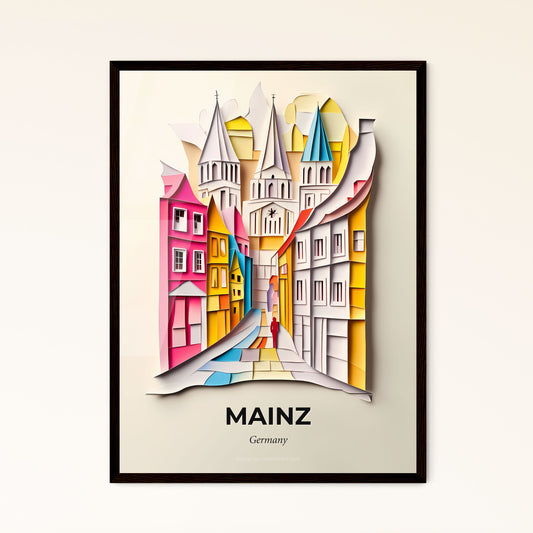 Vivid Mainz, Germany - a paper cut of a city with a person walking down the street