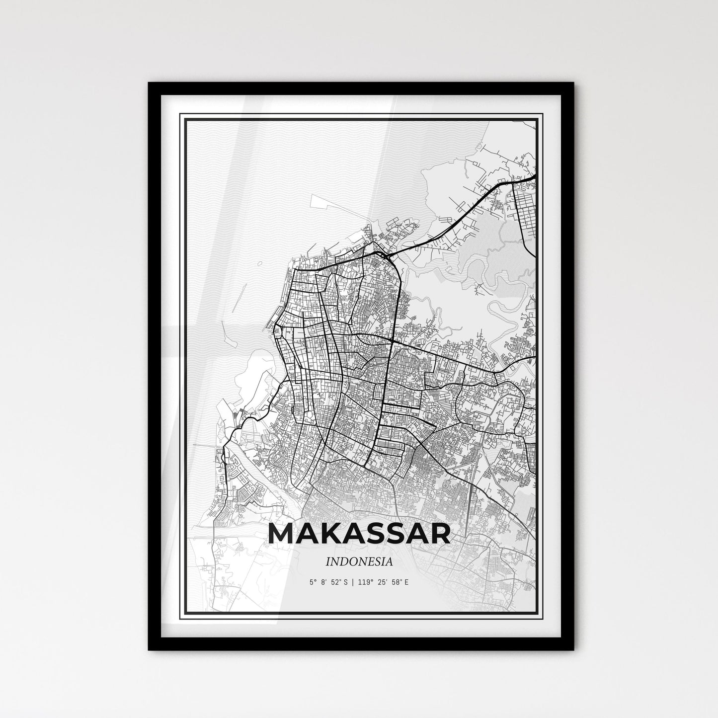 Makassar Indonesia - Scandinavian Style City Map for Modern Home Decor