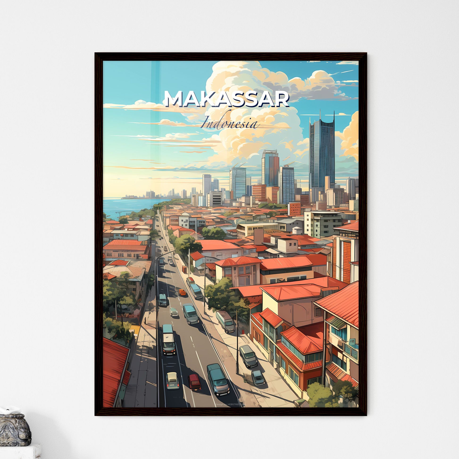 Macassar Indonesia City Skyline Artistic Painting Building Cloudscape Default Title