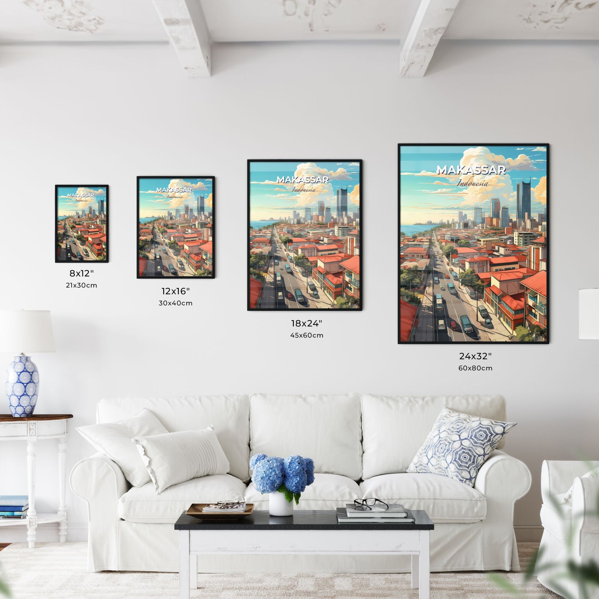 Macassar Indonesia City Skyline Artistic Painting Building Cloudscape Default Title