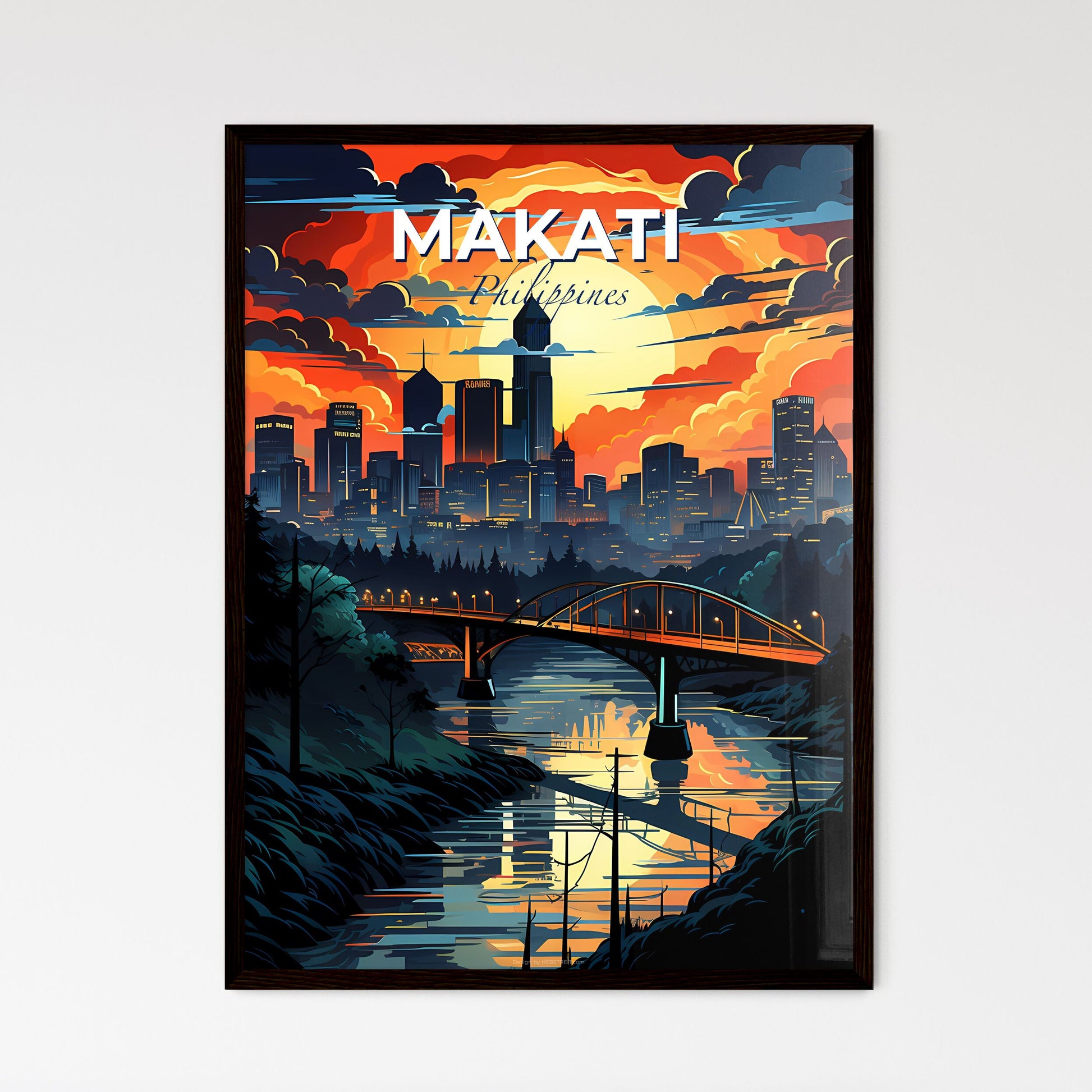 Makati Philippines Skyline Painting of a River Bridge and City Default Title