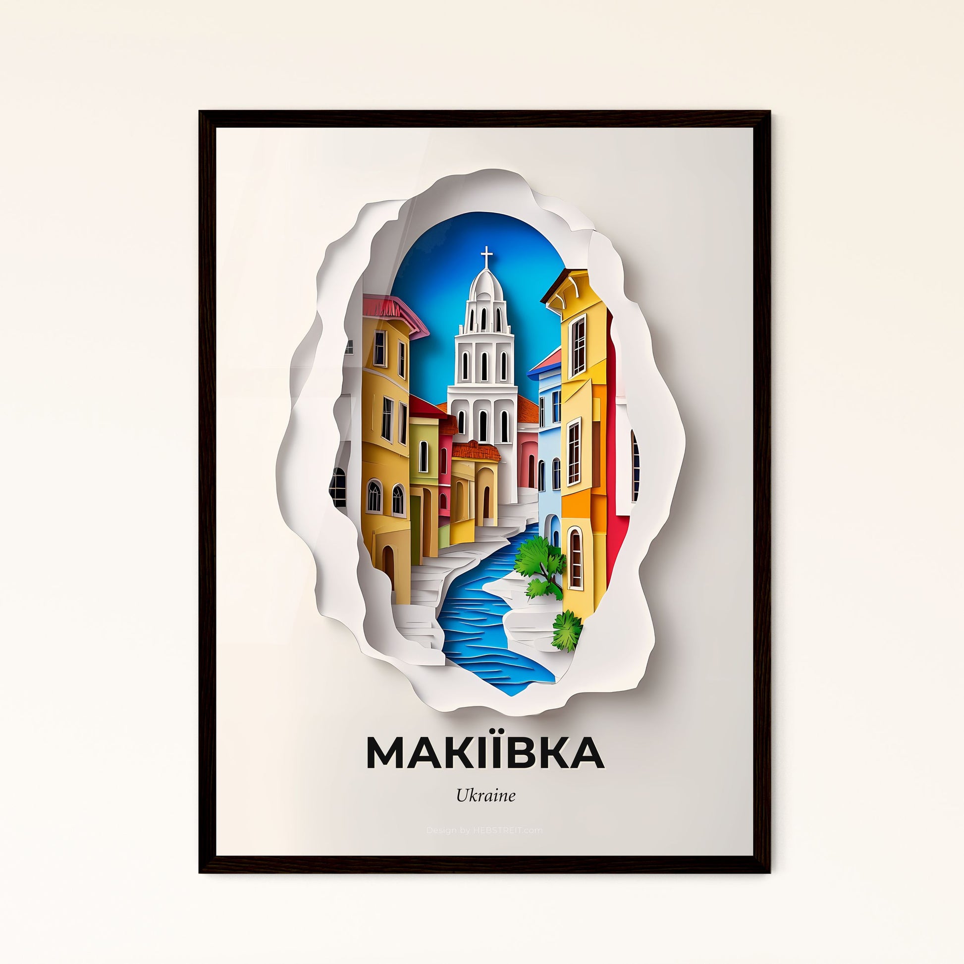 Vivid Makiivka, Ukraine - a paper cut of a city with a river