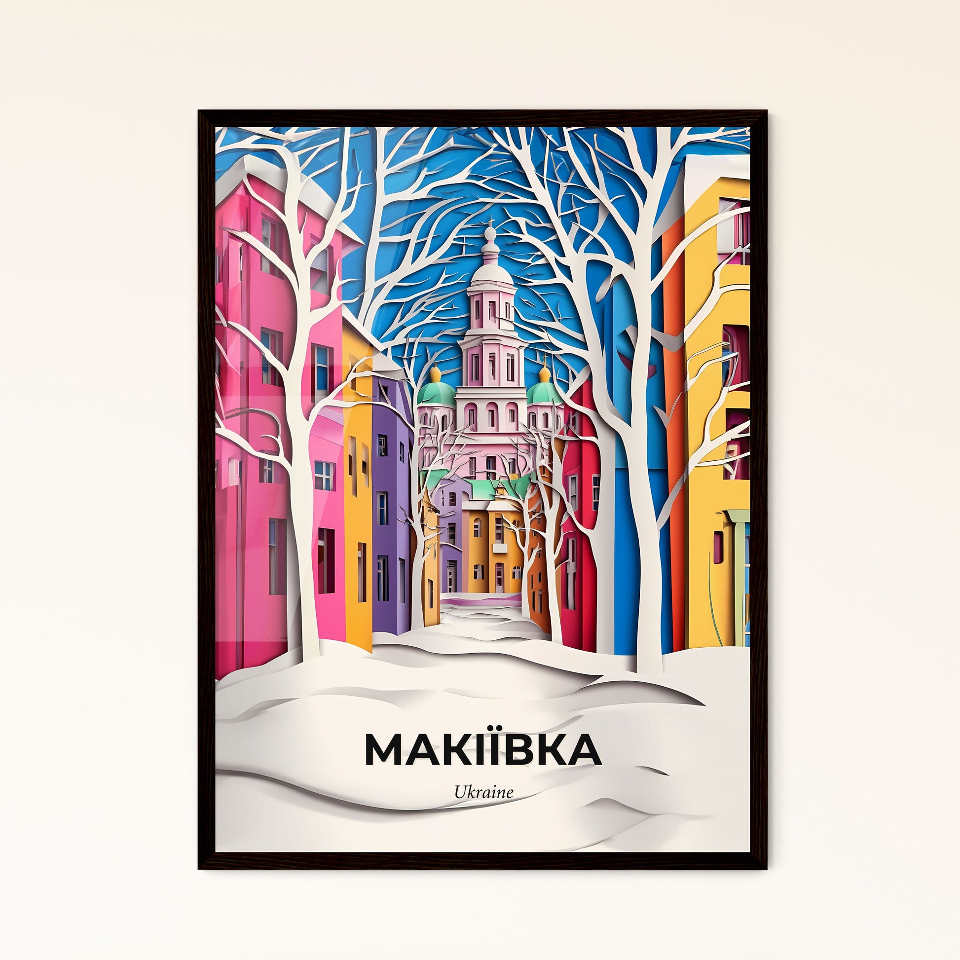 Vivid Makiivka, Ukraine - a colorful city with a church in the background