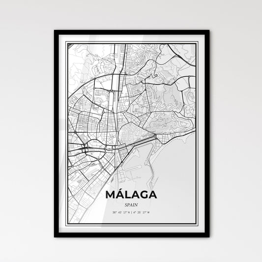 Málaga Spain - Scandinavian Style City Map for Modern Home Decor