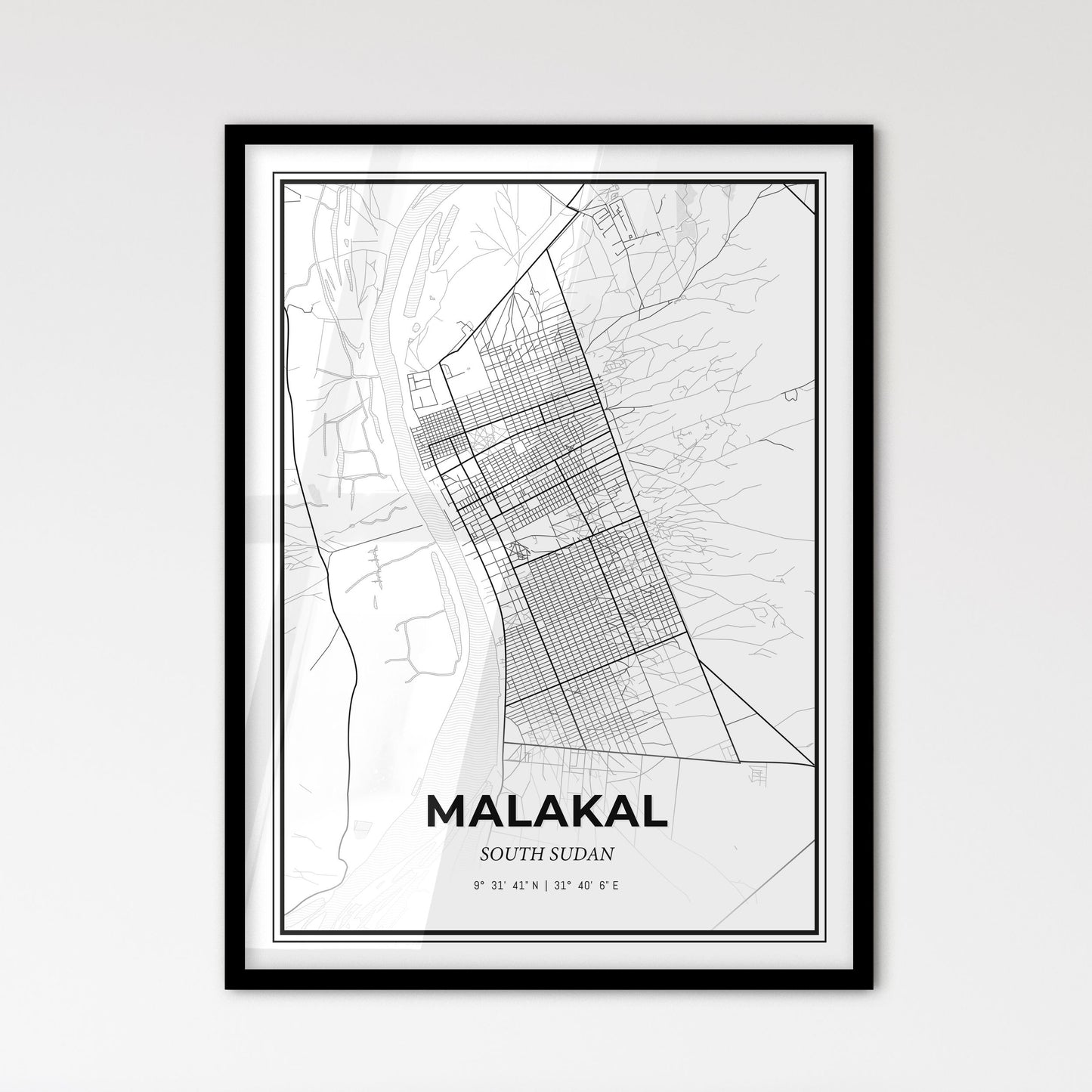 Malakal South Sudan - Scandinavian Style City Map for Modern Home Decor