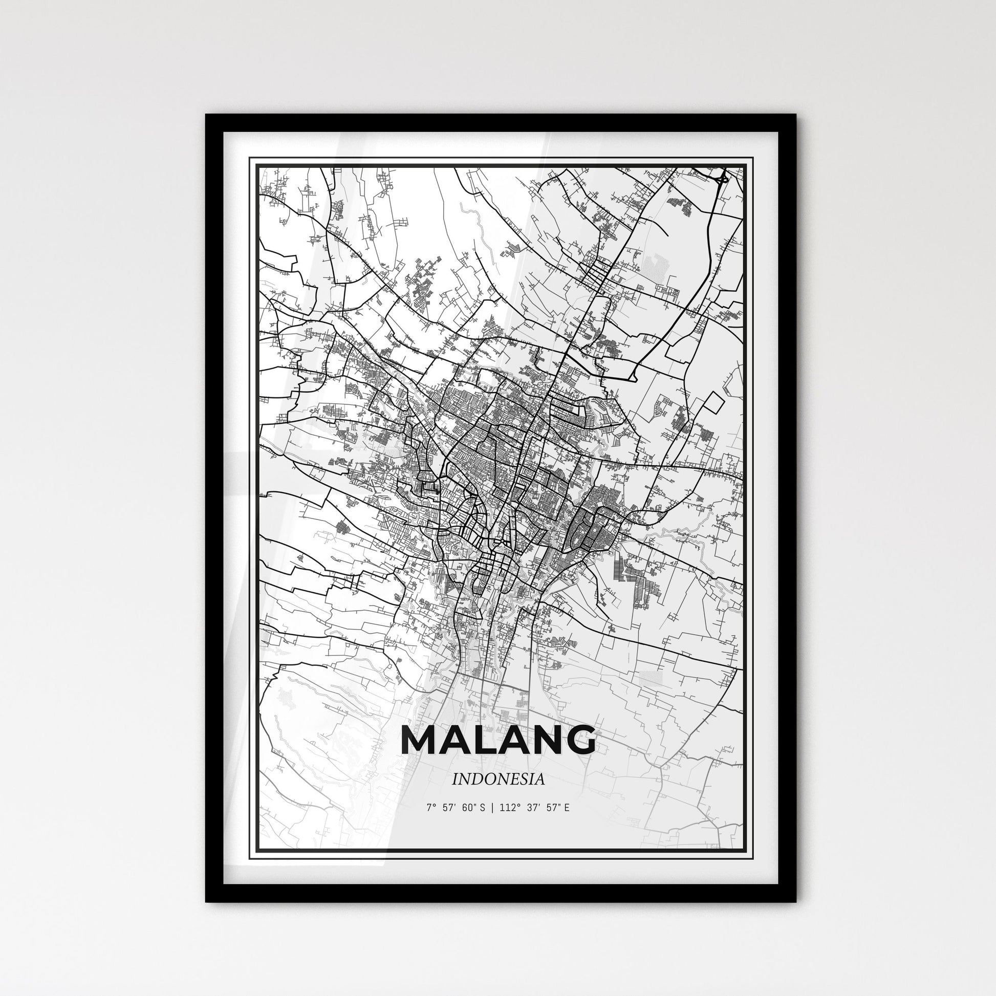 Malang Indonesia - Scandinavian Style City Map for Modern Home Decor