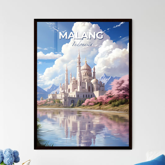 Malang Indonesia Skyline Painting: Majestic Castle, Verdant Trees, and Tranquil Water Default Title