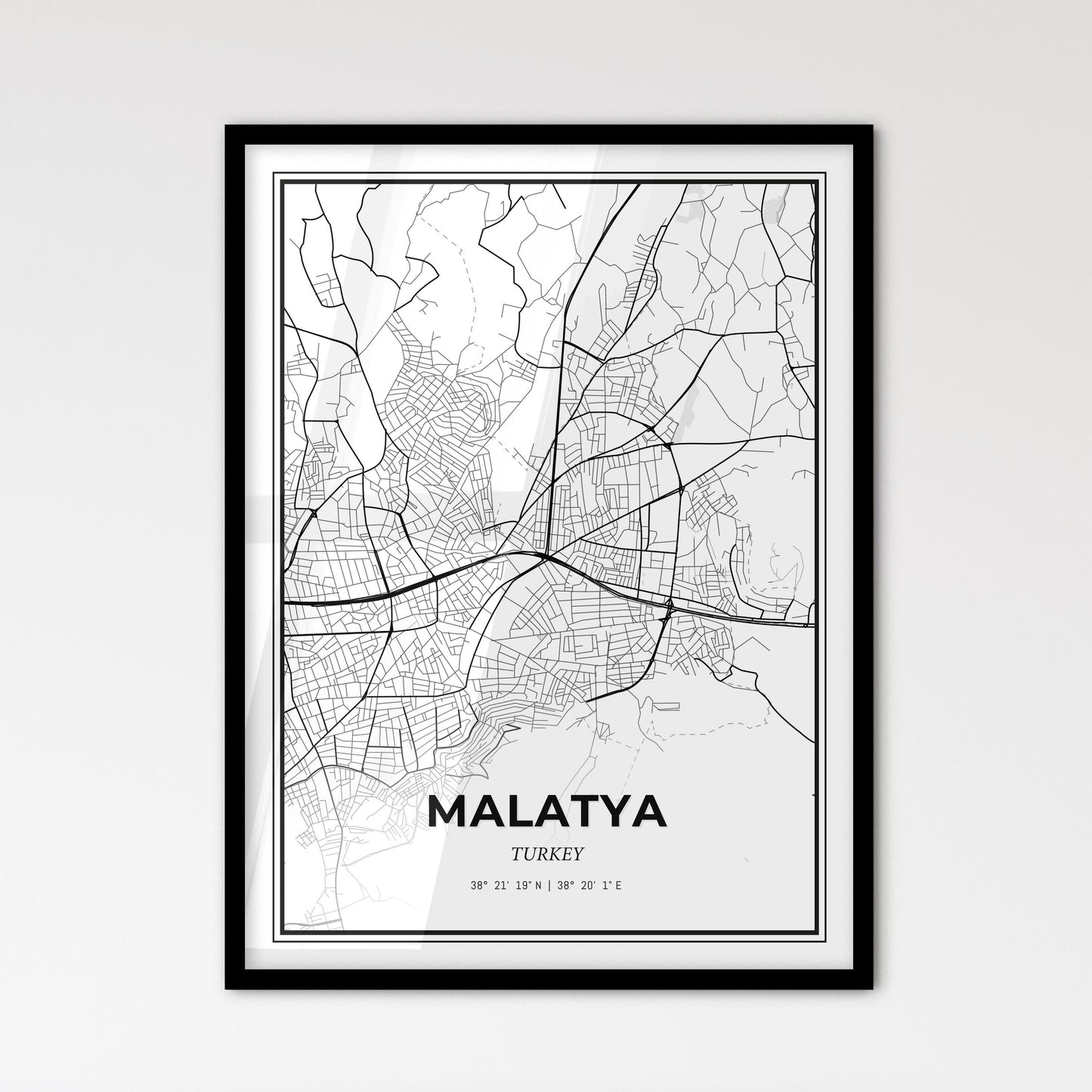 Malatya Turkey - Scandinavian Style City Map for Modern Home Decor