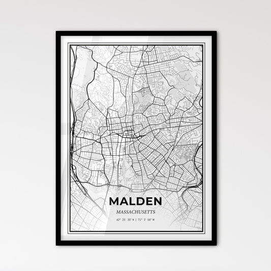 Malden Massachusetts - Scandinavian Style City Map for Modern Home Decor