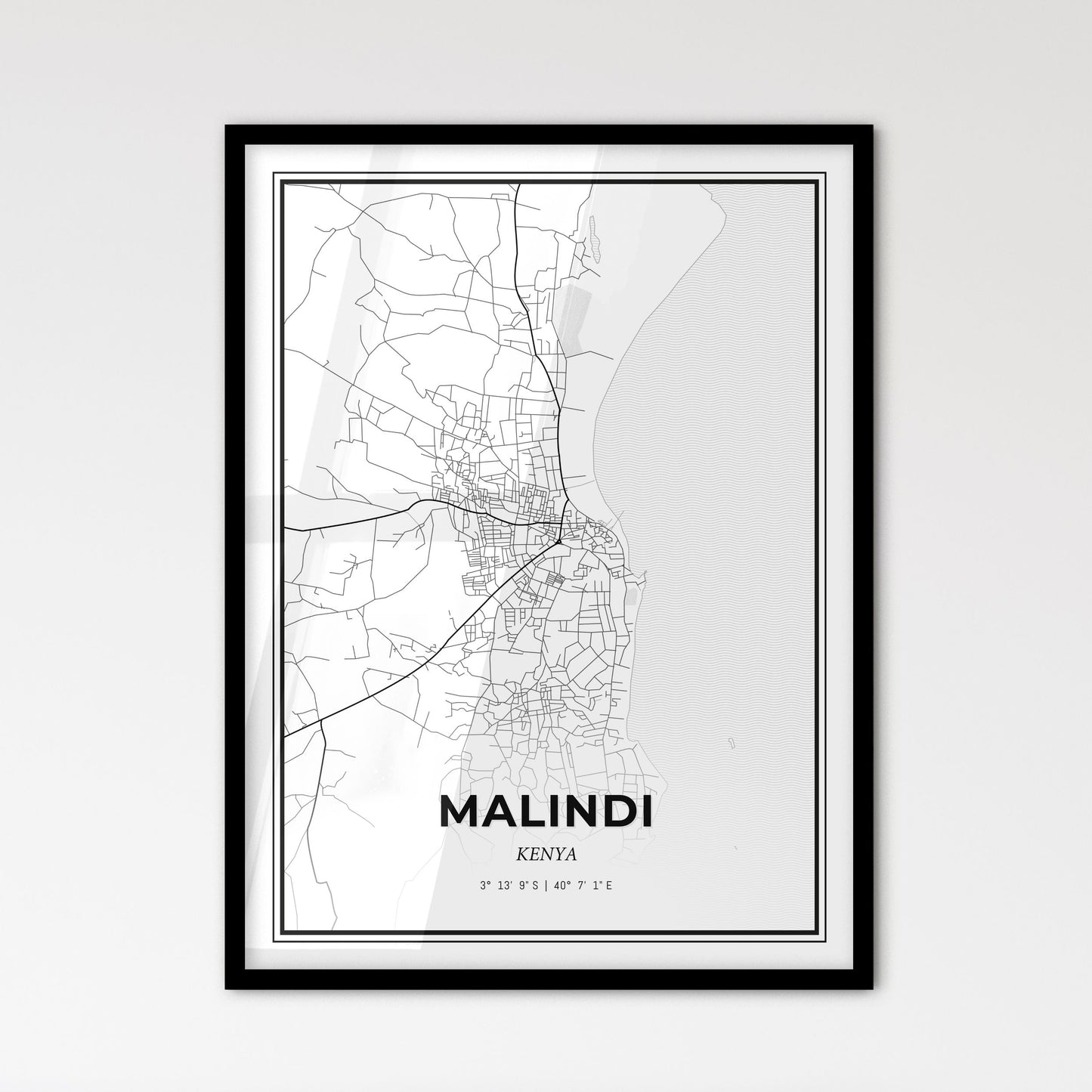 Malindi Kenya - Scandinavian Style City Map for Modern Home Decor