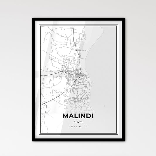 Malindi Kenya - Scandinavian Style City Map for Modern Home Decor