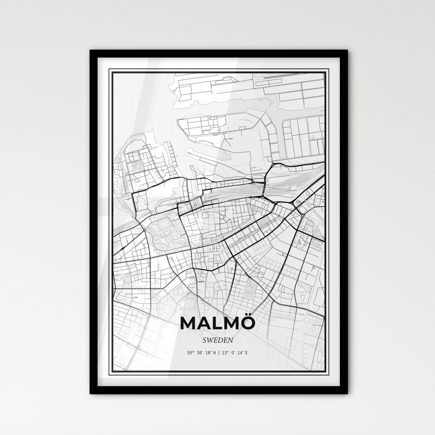 Malmö Sweden - Scandinavian Style City Map for Modern Home Decor