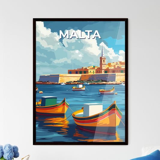 Malta, Europe: Calm Sea Castle Port Boats Painting Vibrant Art Cityscape