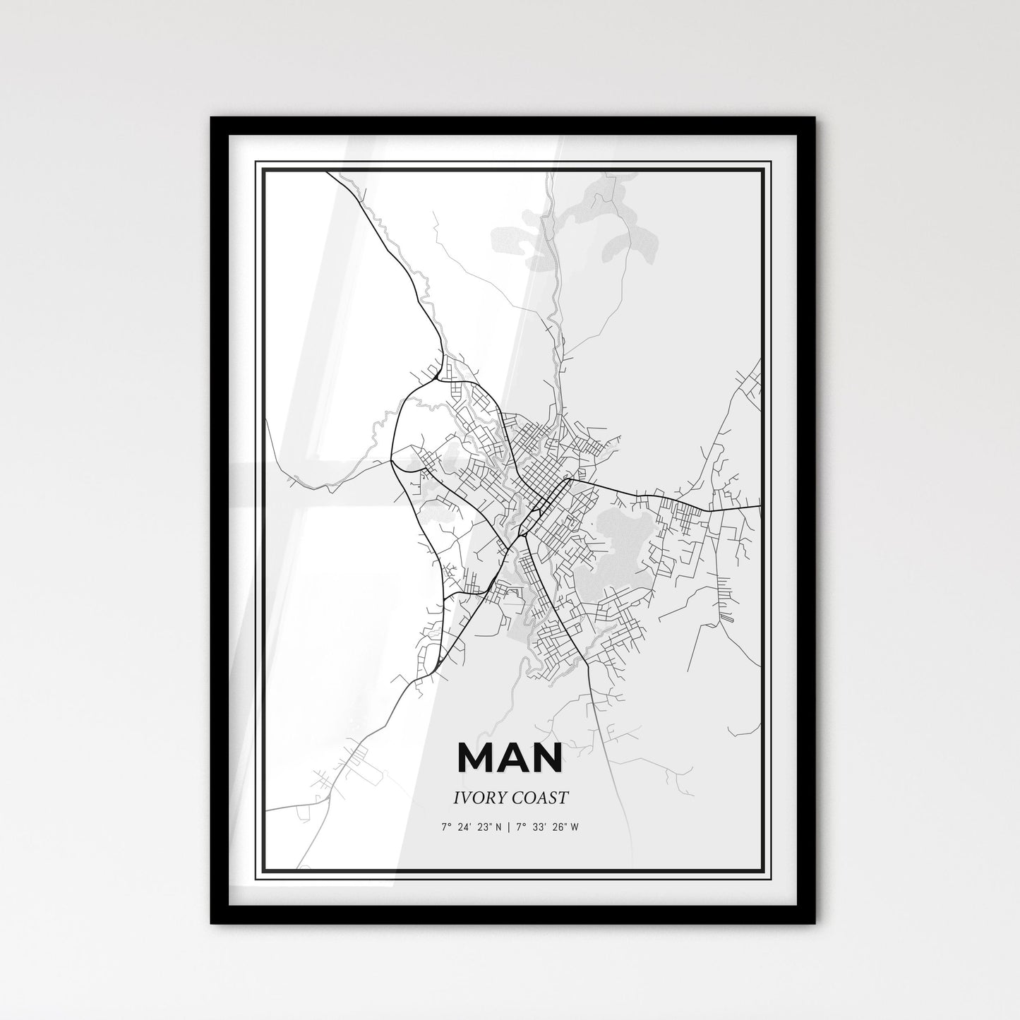 Man Ivory Coast - Scandinavian Style City Map for Modern Home Decor