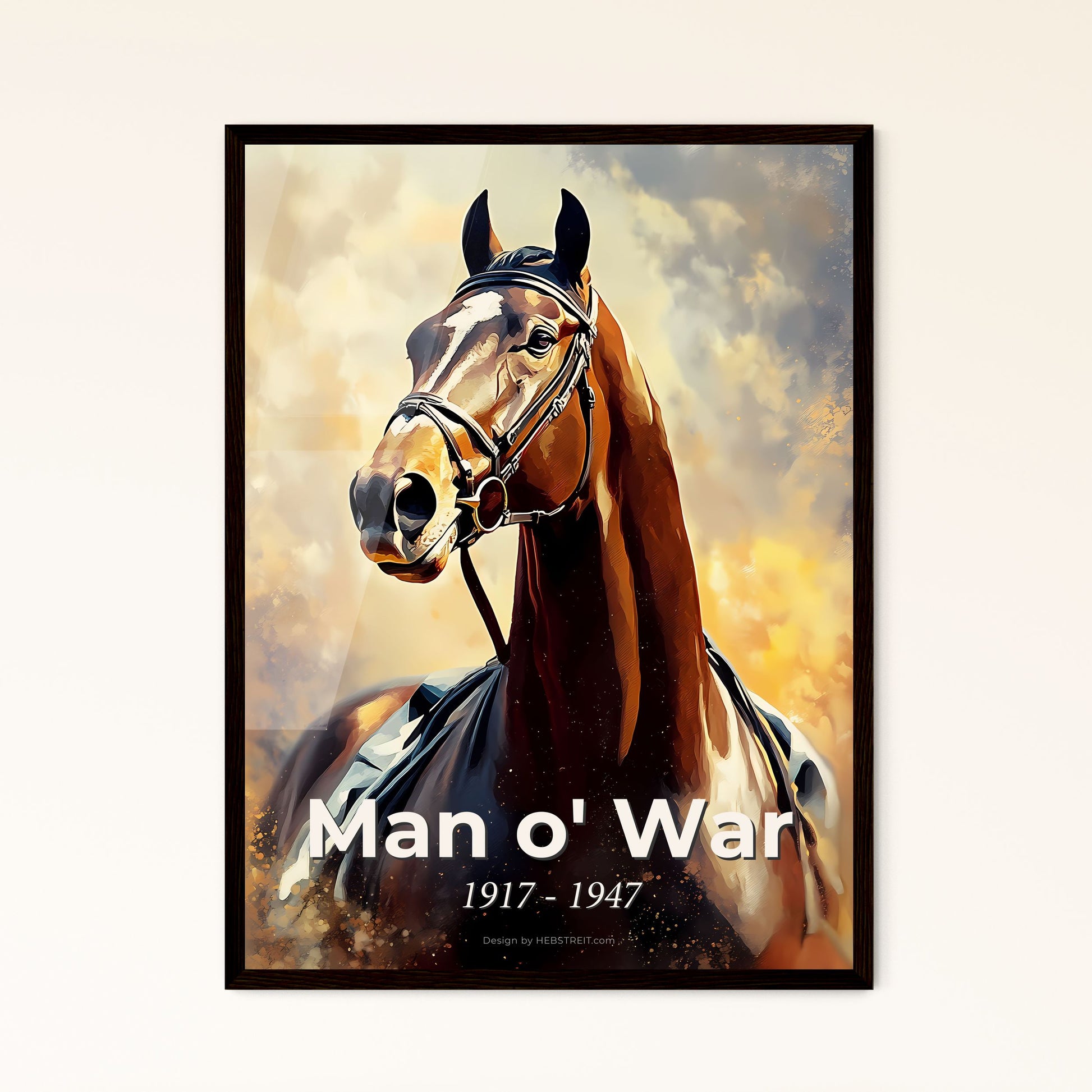 Portrait of Man o' War, 1917 - 1947. Impressionistic painting of a painting of a horse.