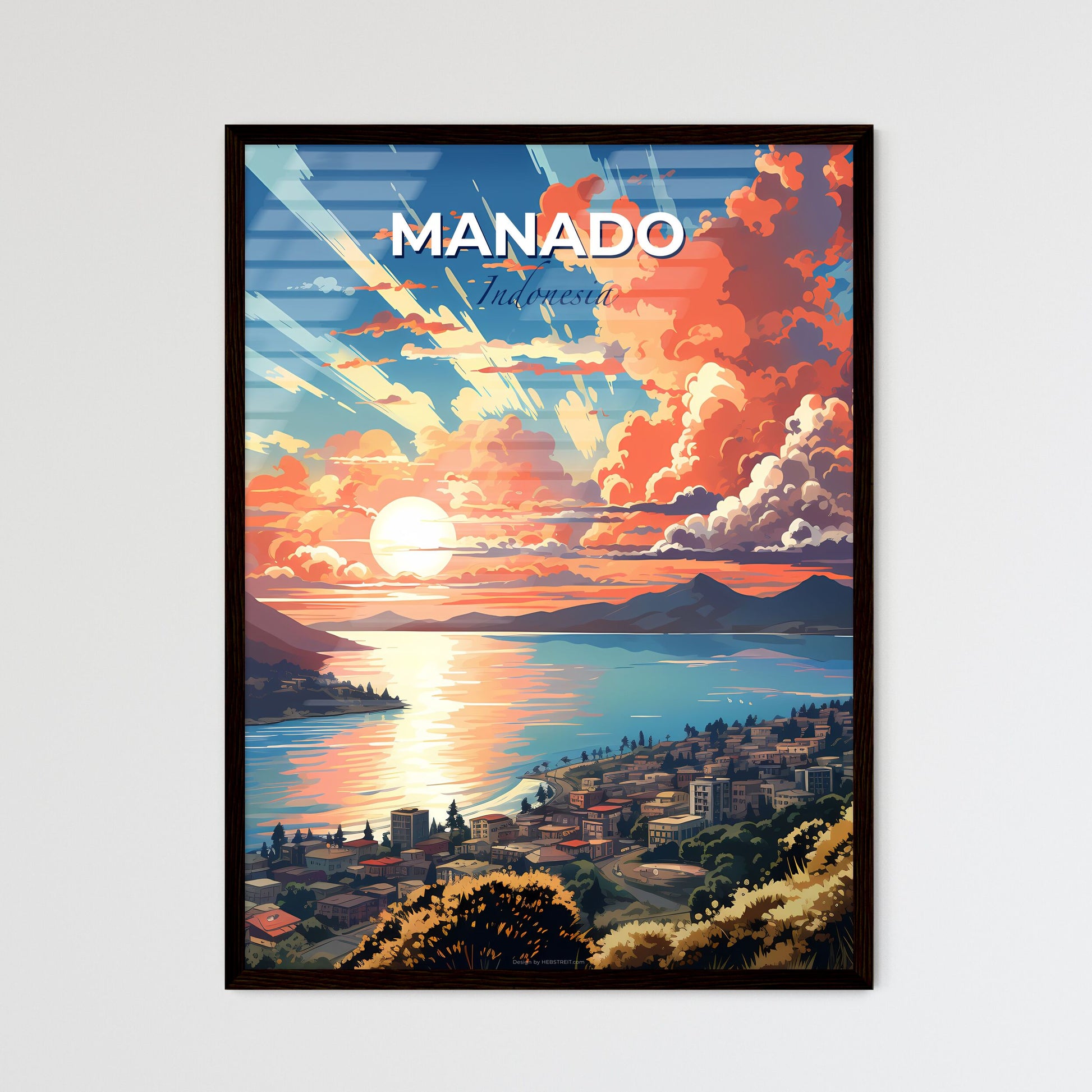 Vibrant Painting of Manado Indonesia Skyline City Sunset Panorama Art Default Title