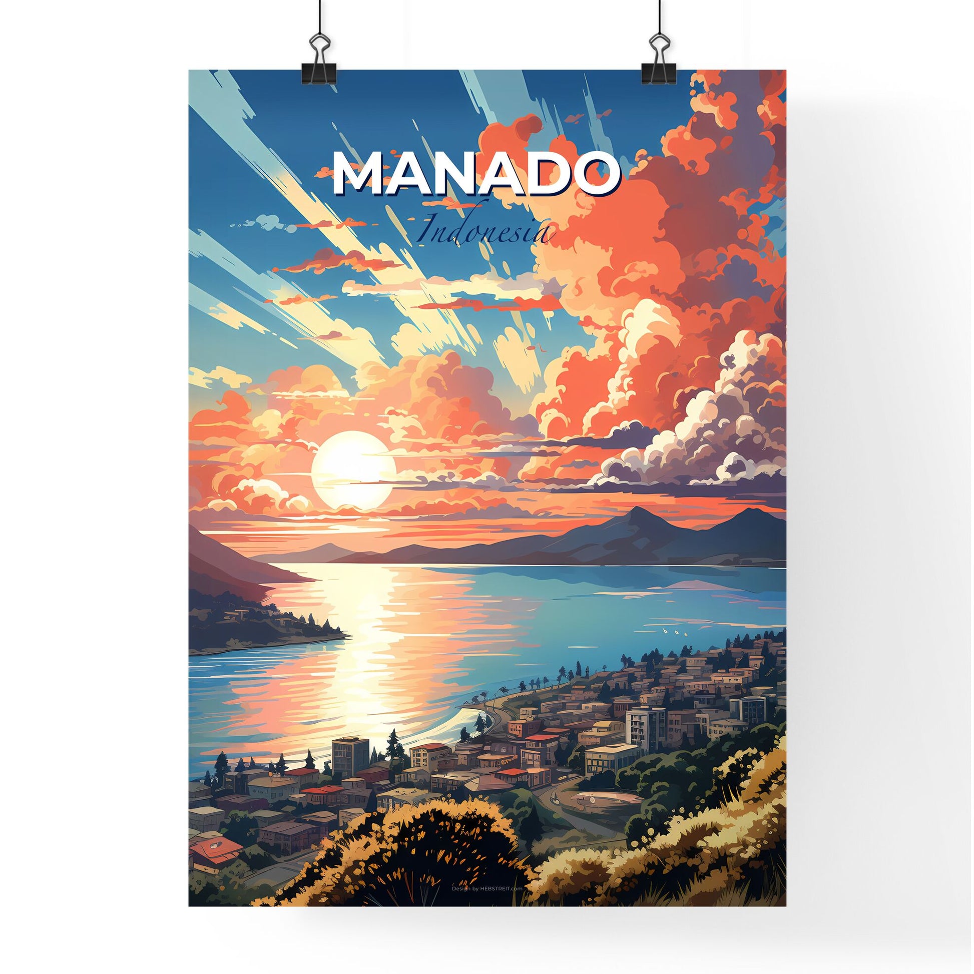 Vibrant Painting of Manado Indonesia Skyline City Sunset Panorama Art Default Title