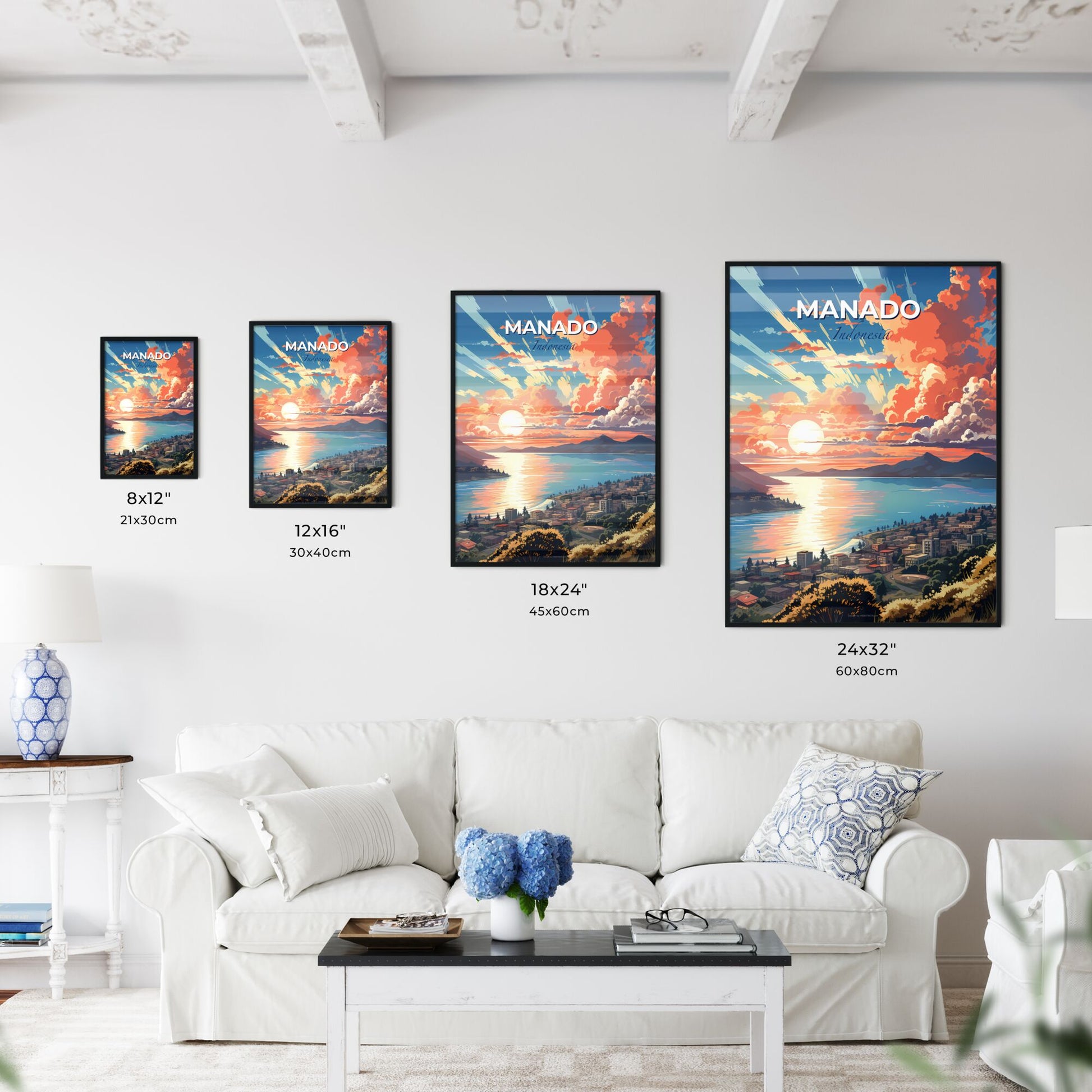 Vibrant Painting of Manado Indonesia Skyline City Sunset Panorama Art Default Title