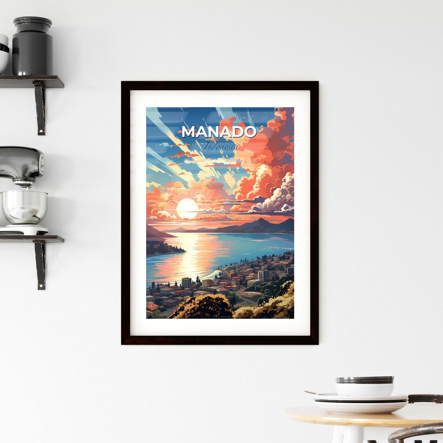 Vibrant Painting of Manado Indonesia Skyline City Sunset Panorama Art Default Title