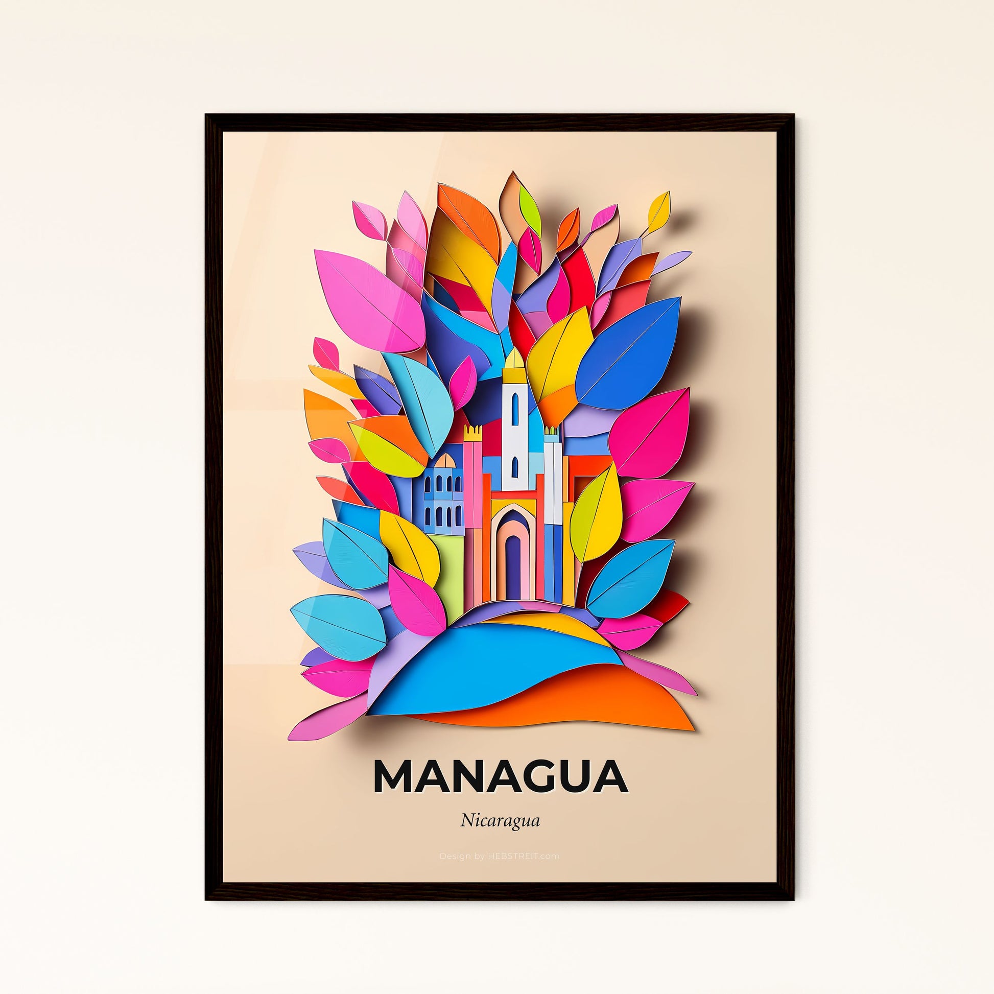 Vivid Managua, Nicaragua - a paper cut of a city with a clock tower