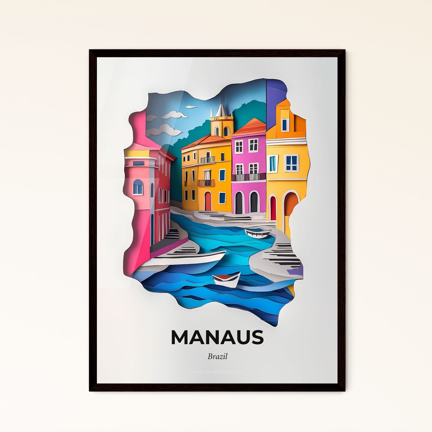 Vivid Manaus, Brazil - a paper cut of a city with a boat