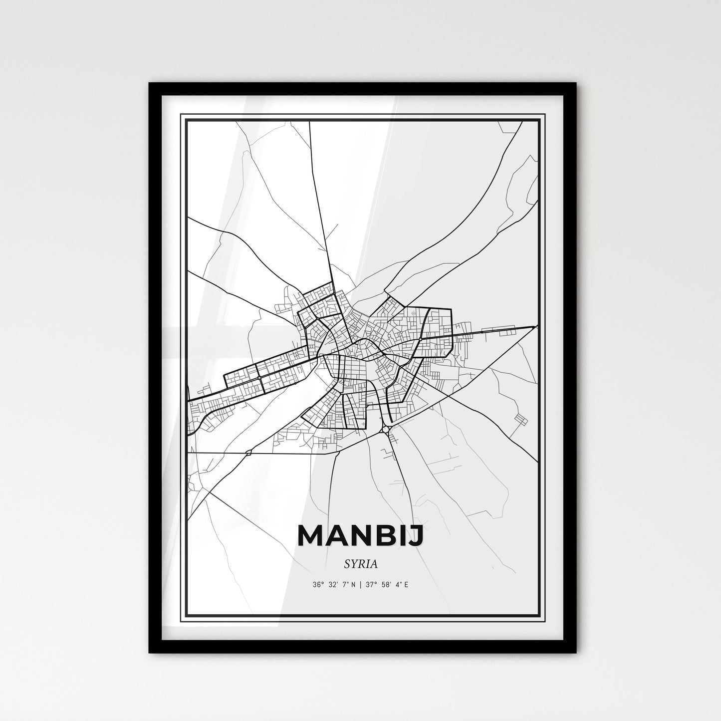 Manbij Syria - Scandinavian Style City Map for Modern Home Decor